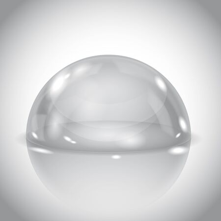 Glass dome. Shiny transparent semi sphere on gray backgroundのイラスト素材
