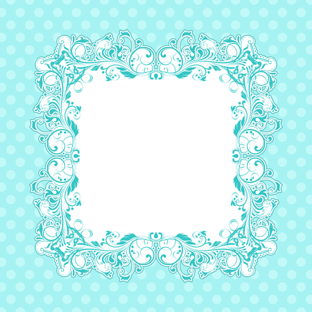 Blue ornamental frame. Vintage decoration isolated on colored background.のイラスト素材