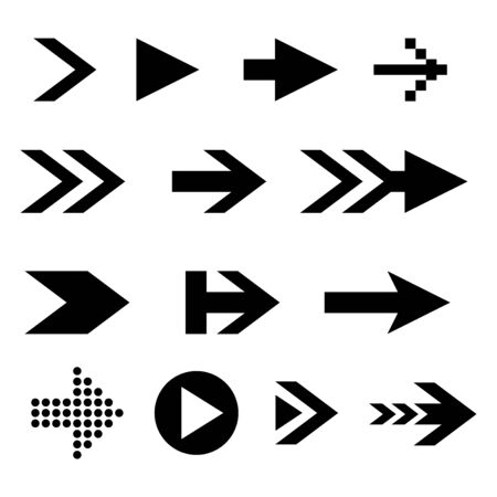 Black arrows. Collection of flat icons. Vector illustration isolated on white backgroundのイラスト素材