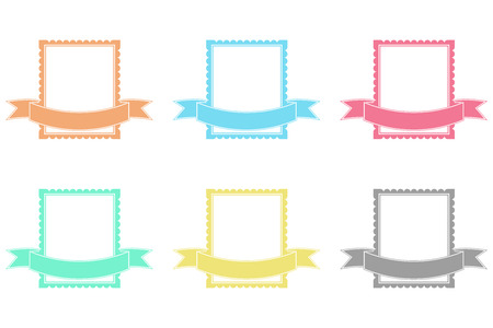 Label with ribbon banner. Colored sticker frameのイラスト素材