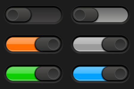 On and Off long oval icons. Black and colored switch interface buttonsのイラスト素材