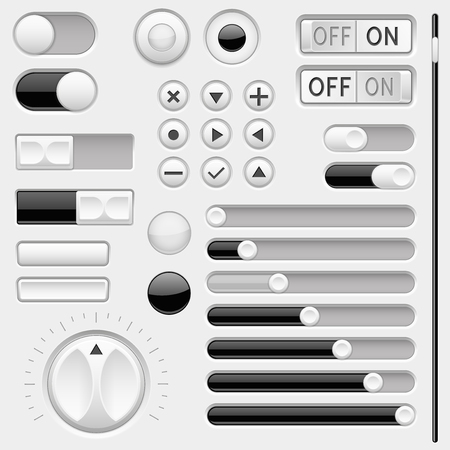 Set of black and white interface navigation buttons, slidersのイラスト素材