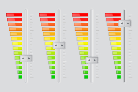 Vertical volume sliders. From minimum to maximum levelのイラスト素材