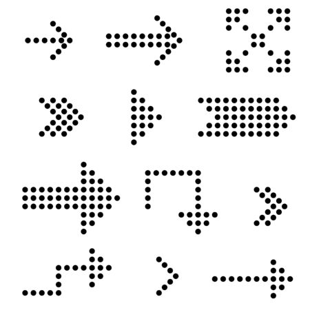 Dotted arrows set. Digital arrow symbols. Vector illustration isolated on white backgroundのイラスト素材