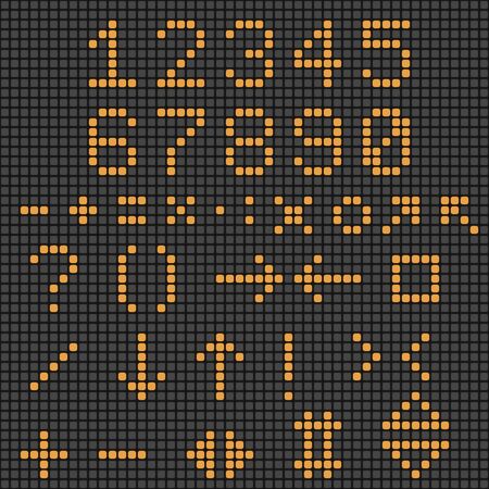 Digital numbers and symbols. Orange signs on black backgroundのイラスト素材