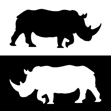 Black and white rhino silhouettesのイラスト素材