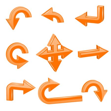 Orange 3d arrows. Different directions. Vector illustration isolated on white backgroundのイラスト素材