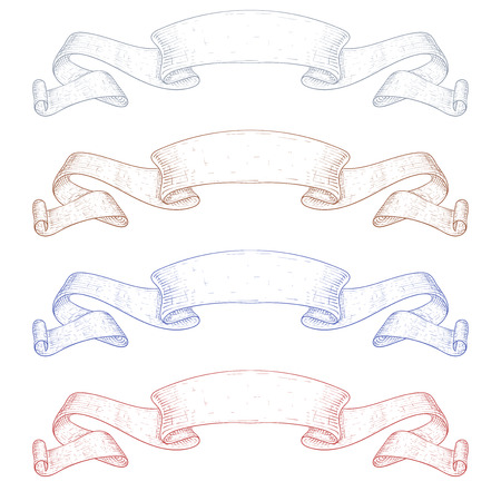 Ribbon banners. Colored set. Hand drawn sketch. Vector illustration isolated on white backgroundのイラスト素材