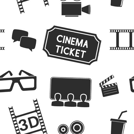 Cinema seamless background. Movie theater symbols.のイラスト素材
