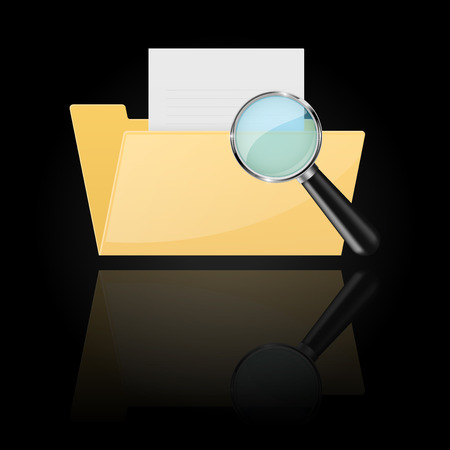 Browse folder icon, archive sign with magnifying glass vector 3d illustration on black background.のイラスト素材