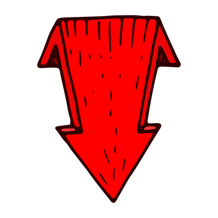 Red DOWN arrow. Hand drawn sketchのイラスト素材
