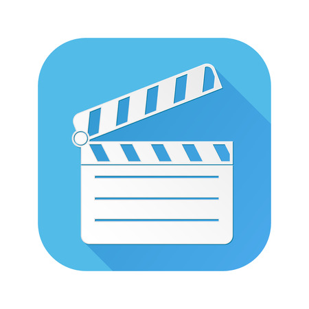 Movie filming. White sign on blue square icon Vector illustration.のイラスト素材