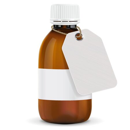 Brown plastic bottle with paper tag. Blank title shieldのイラスト素材