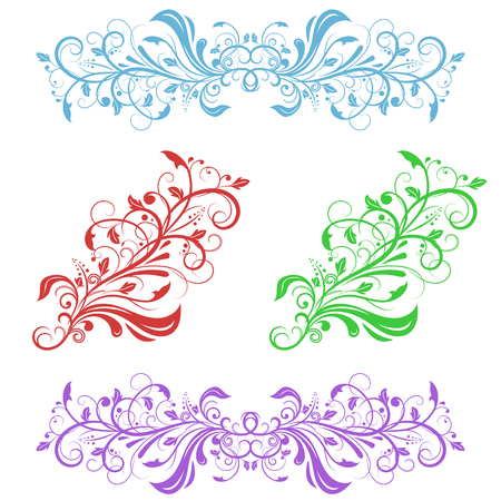 Floral decorative ornaments. Flower branch. Colored set. Vector illustration isolated on white backgroundのイラスト素材