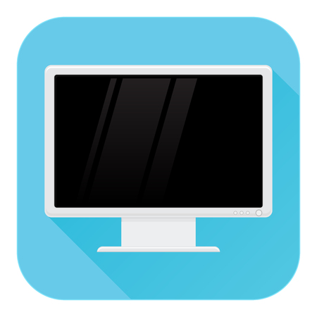 Computer LCD monitor. Flat design. Blue square icon. Vector illustration isolated on white backgroundのイラスト素材