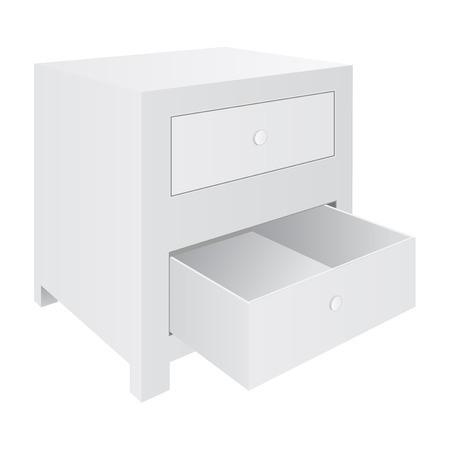 White nightstand with two drawers. Bedroom furniture Vector illustration.のイラスト素材