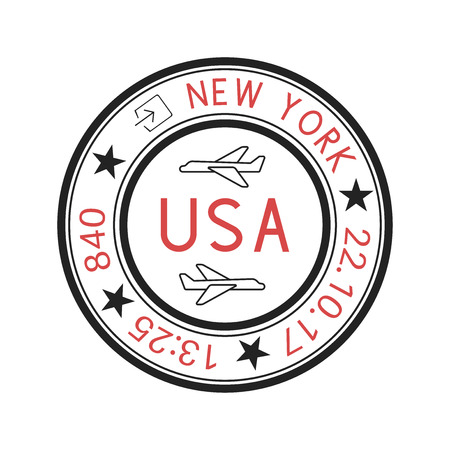 USA round travel stamp for passport. Red and black New York ink stampのイラスト素材