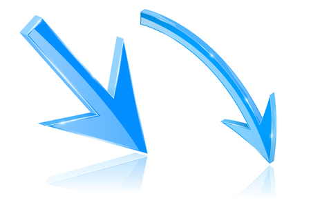 Blue down 3d arrows. Shiny bright signsのイラスト素材