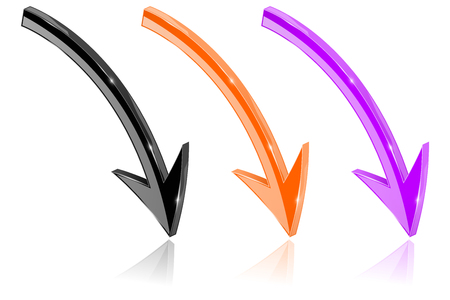 Down 3d arrows. Colored set of shiny icons on white background. Vector illustrationのイラスト素材