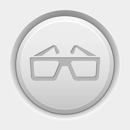 Round white button. 3d glasses icon. Vector 3d illustrationのイラスト素材