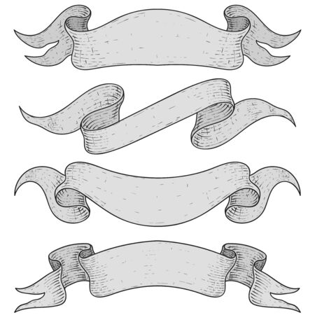 Set of gray ribbon scrolls. Hand drawn sketch. Vector illustration isolated on white backgroundのイラスト素材