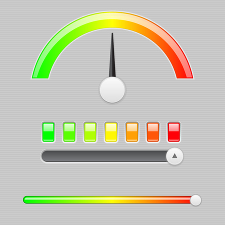 Measuring semi scale. Industrial indicator with slider. Vector 3d illustrationのイラスト素材