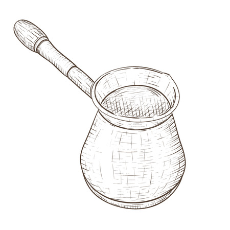 Turkish coffee pot - cezve. Hand drawn sketch. Vector illustration isolated on white backgroundのイラスト素材