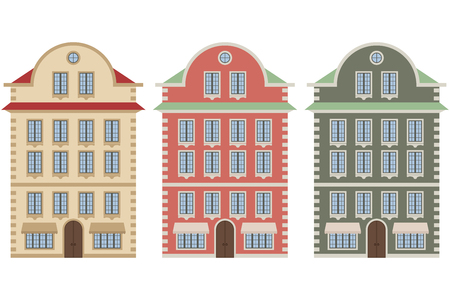 Old european city houses. Colored vector illustration isolated on white backgroundのイラスト素材