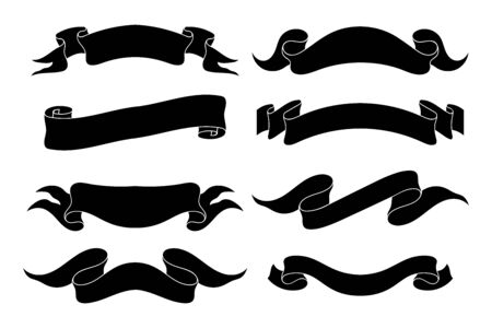 Ribbon banners. Black icons. Vector illustration isolated on white backgroundのイラスト素材