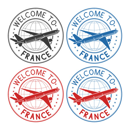 Welcome to France travel stamps set vector illustrationのイラスト素材