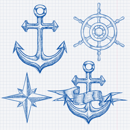 Marine set vector illustrationのイラスト素材