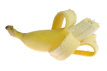 Open banana. Isolated on white backgroundの写真素材