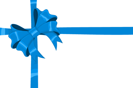 Blue ribbon bow wrapped over giftbox. Vector 3d illustration isolated on white backgroundのイラスト素材