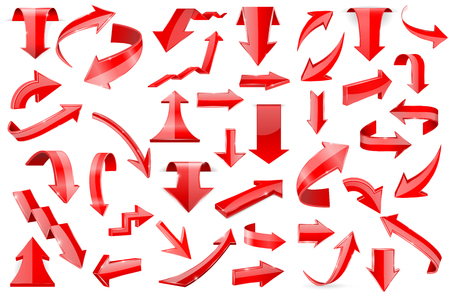 Red arrows. Set of shiny 3d icons isolated on white background. Vector illustrationのイラスト素材