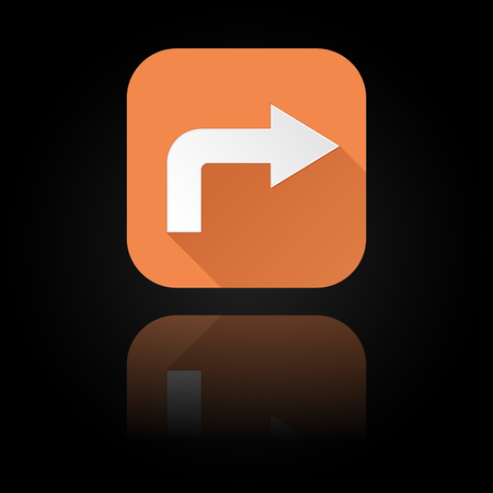 Arrow icon. Orange sign with reflection on black background. Right symbol. Vector illustrationのイラスト素材