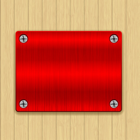 Wooden background with red metal plateのイラスト素材