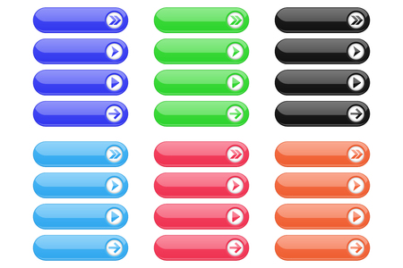 Interface buttons. Set of colored oval icons with arrowsのイラスト素材