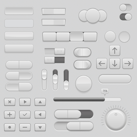 Gray interface buttons and sliders. 3d set of UI iconsのイラスト素材