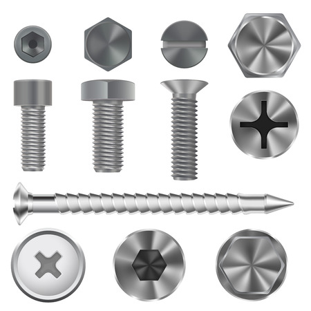 Metal bolts and screws. 3d setのイラスト素材