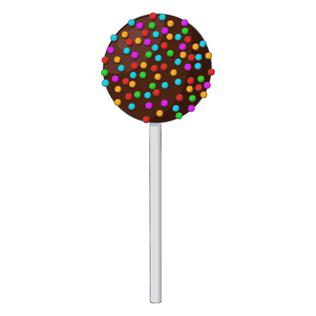 Cake pop. Chocolate dessert with colored sprinkles on a stick. Vector illustration isolated on white backgroundのイラスト素材
