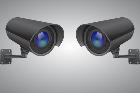 Security cameras. Black CCTV surveillance system on gray background. Vector 3d illustrationのイラスト素材