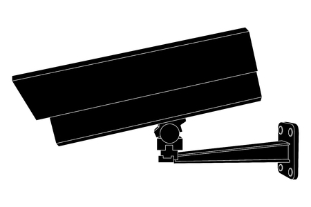 CCTV security camera. Side view. Black outline drawing. Vector illustration isolated on white background