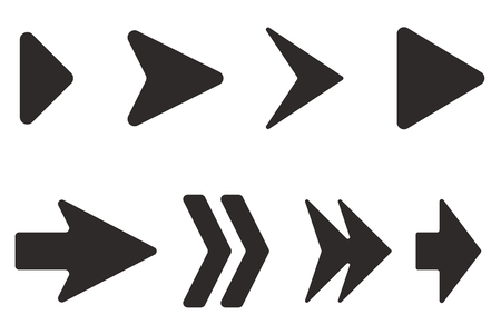 Arrows set. Black flat icons. Vector illustration isolated on white backgroundのイラスト素材