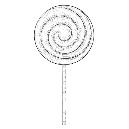 Swirl lollipop. Sugar candy hand drawn sketch. Vector illustration isolated on white backgroundのイラスト素材