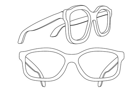 Glasses. White flat outline drawing. Vector illustration isolated on white background Glasses. White flat outline drawing. Vector illustration isolated on white background