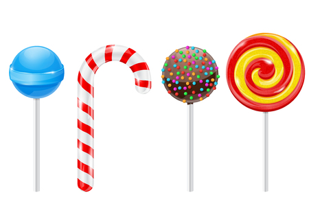 Lollipops. Set of different candies. Vector 3d illustration isolated on white backgroundのイラスト素材