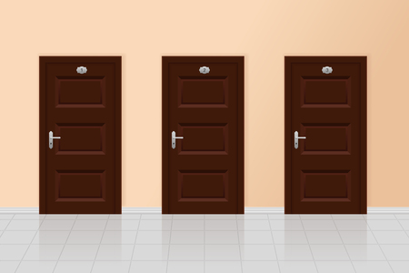 Brown wooden doors on a beige wall. Interior designのイラスト素材