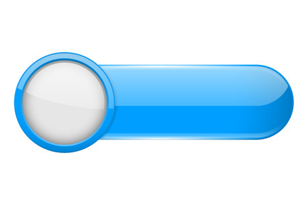 Blue menu button with white circle. Oval glass 3d icon. Vector illustration isolated on white backgroundのイラスト素材