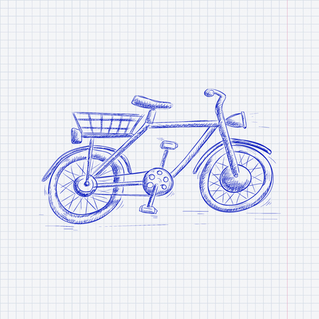 Bike. Blue hand drawn sketch on lined paper background. Vector illustrationのイラスト素材