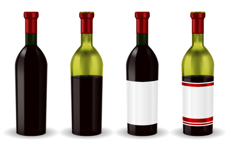 Bottles of red wine. Collection. Vector 3d illustration isolated on white backgroundのイラスト素材